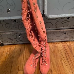 Pink thigh high boots